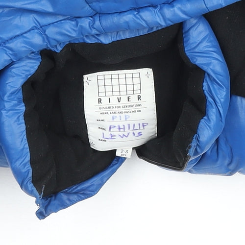 River Island Boys Blue Hooded Puffer Jacket 2-3 Years Winter Coat