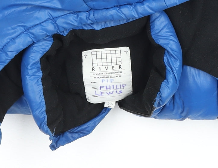 River Island Boys Blue Hooded Puffer Jacket 2-3 Years Winter Coat