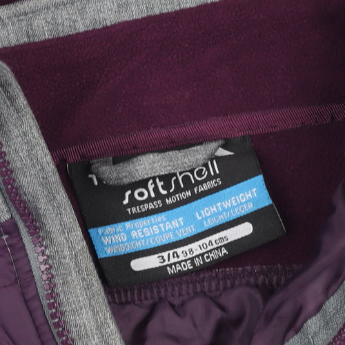 Trespass Girls Purple Softshell Hooded Jacket 3-4 Years Wind Resistant