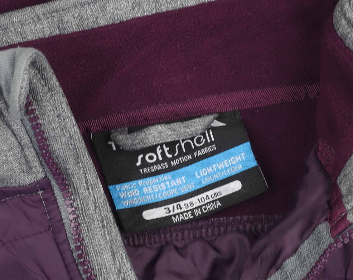 Trespass Girls Purple Softshell Hooded Jacket 3-4 Years Wind Resistant