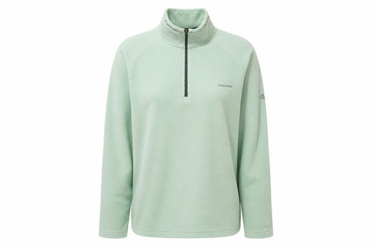 Front view of Craghoppers women’s green fleece 1/4 zip activewear jacket, size UK 14