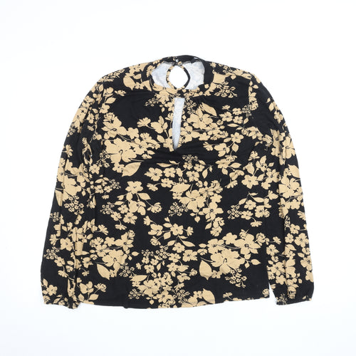 M&Co Women's Black Floral Long Sleeve Tunic Top Size 14