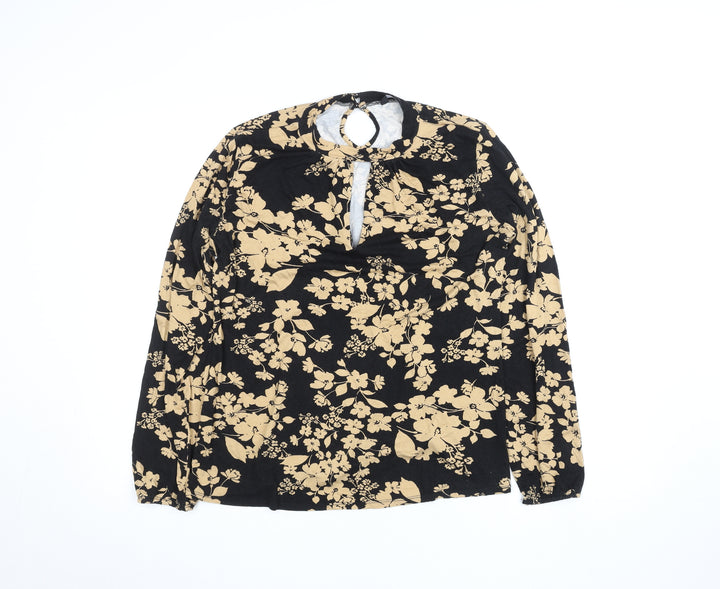 M&Co Women's Black Floral Long Sleeve Tunic Top Size 14