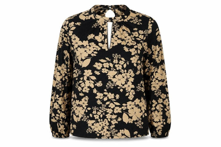 M&Co Women's Black Floral Long Sleeve Tunic Top Size 14