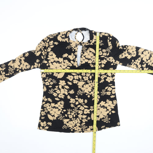 M&Co Women's Black Floral Long Sleeve Tunic Top Size 14