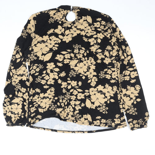 M&Co Women's Black Floral Long Sleeve Tunic Top Size 14