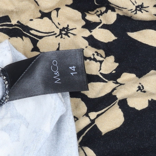 M&Co Women's Black Floral Long Sleeve Tunic Top Size 14