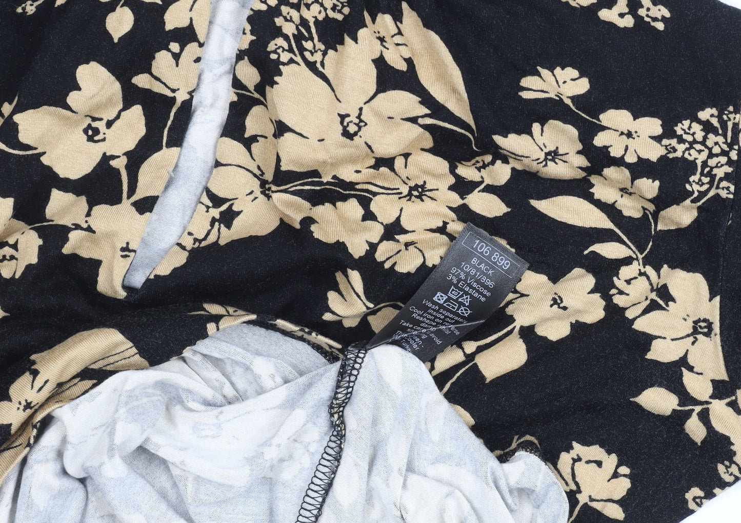 M&Co Women's Black Floral Long Sleeve Tunic Top Size 14