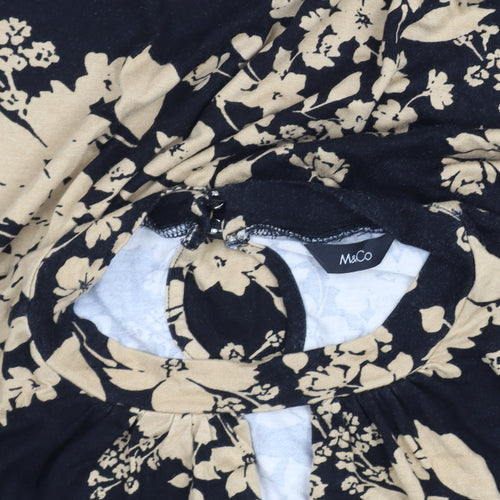M&Co Women's Black Floral Long Sleeve Tunic Top Size 14