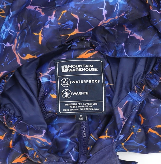 Mountain Warehouse Girls Blue Waterproof Hooded Rain Coat 13 Years
