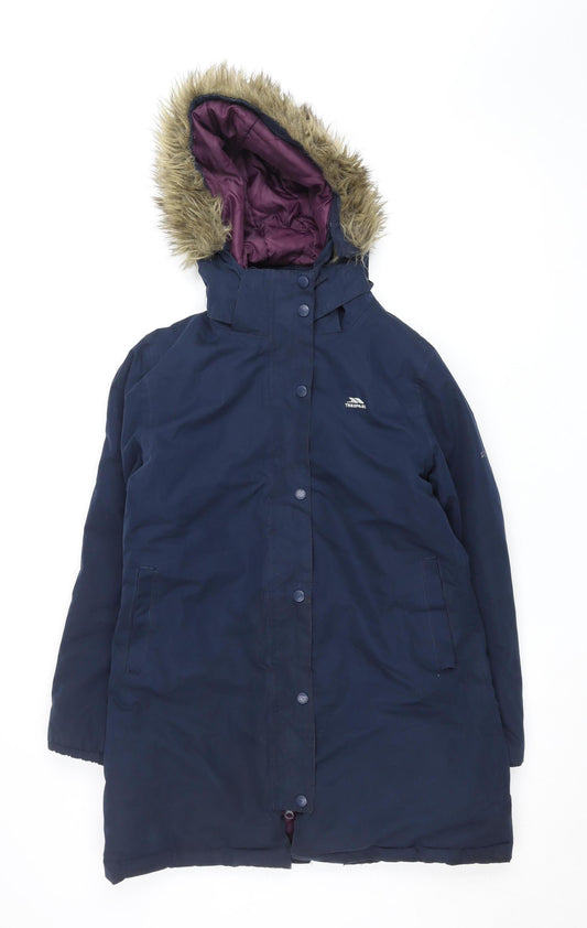 Trespass Girls Blue Waterproof Hooded Parka Coat 11-12 Years
