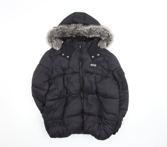River Island Girls Black Faux Fur Hooded Puffer Jacket 11-12 Years