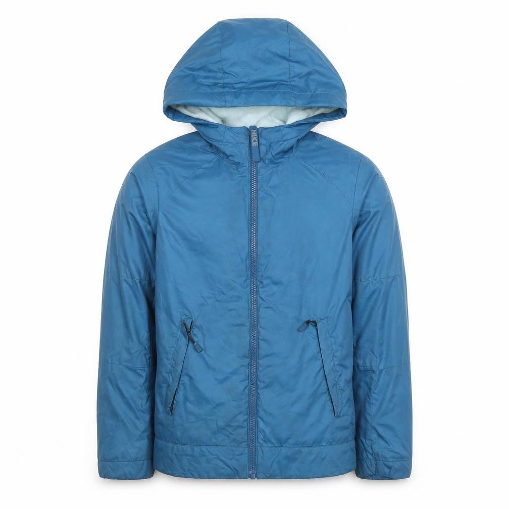 Front view of Nike boys’ blue hooded windbreaker jacket 8-10 years full zip lined