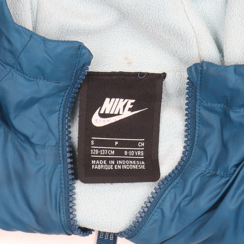 Nike Boys Blue Hooded Windbreaker Jacket 8-10 Years Full Zip Lined