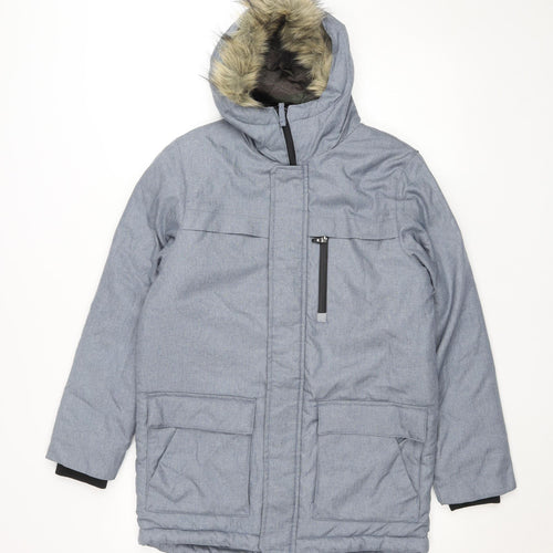 Next Boys Blue Hooded Parka Coat 12 Years Quilted Faux Fur Winter Jacket