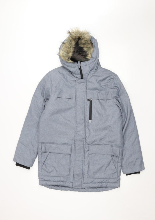Next Boys Blue Hooded Parka Coat 12 Years Quilted Faux Fur Winter Jacket