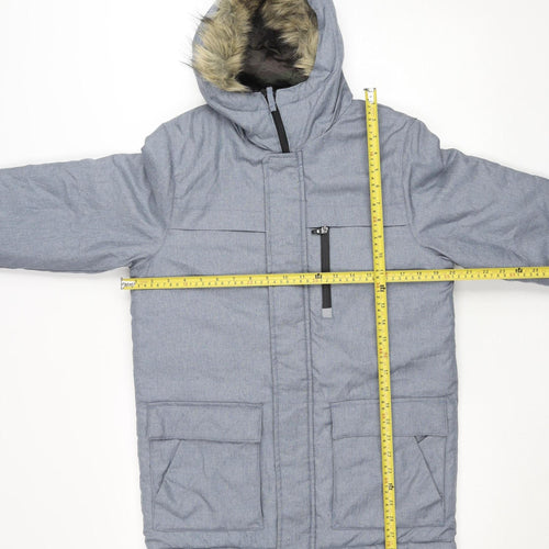 Next Boys Blue Hooded Parka Coat 12 Years Quilted Faux Fur Winter Jacket