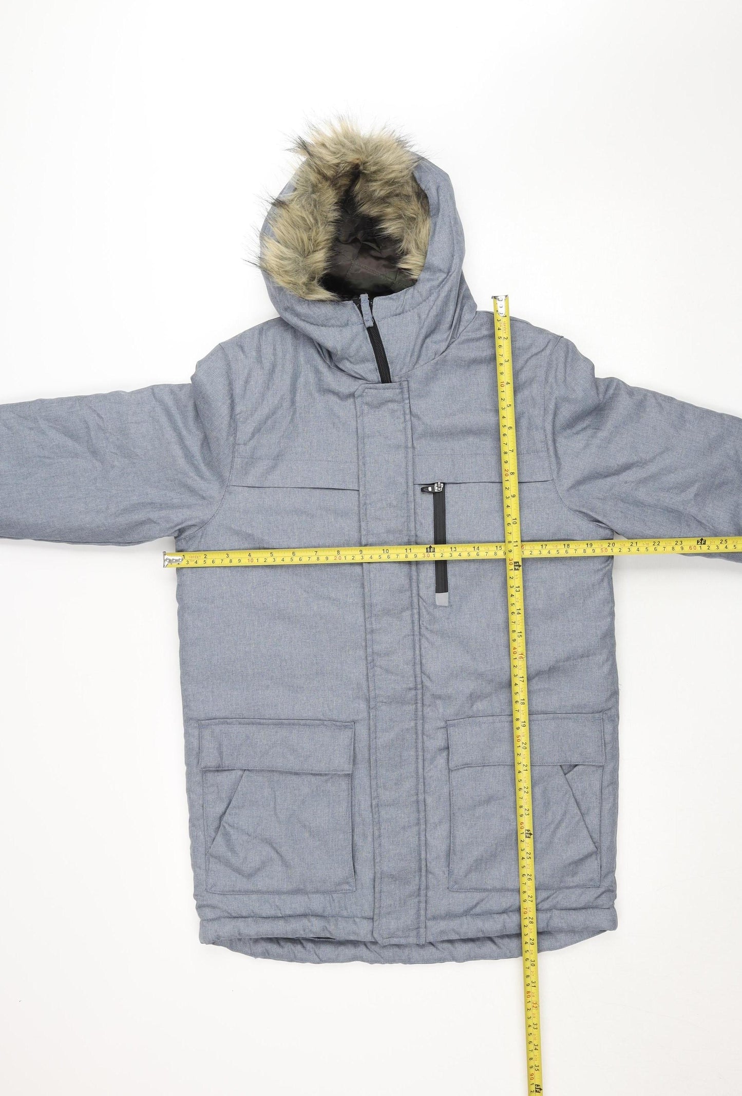 Next Boys Blue Hooded Parka Coat 12 Years Quilted Faux Fur Winter Jacket