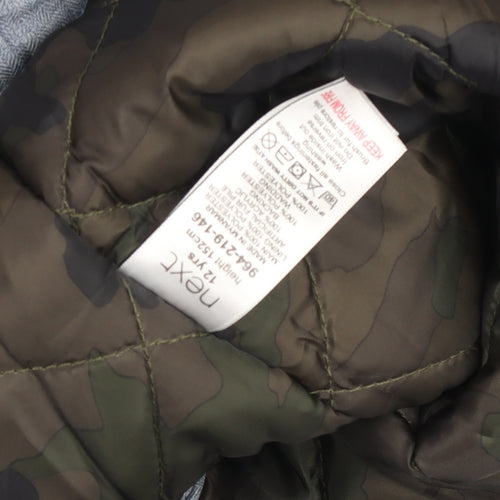 Next Boys Blue Hooded Parka Coat 12 Years Quilted Faux Fur Winter Jacket