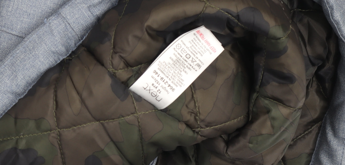 Next Boys Blue Hooded Parka Coat 12 Years Quilted Faux Fur Winter Jacket