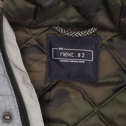 Next Boys Blue Hooded Parka Coat 12 Years Quilted Faux Fur Winter Jacket