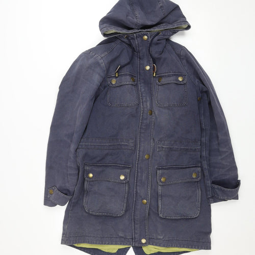 Boden Women's Blue Cotton Parka Coat UK 10 Hooded Long Lined Jacket
