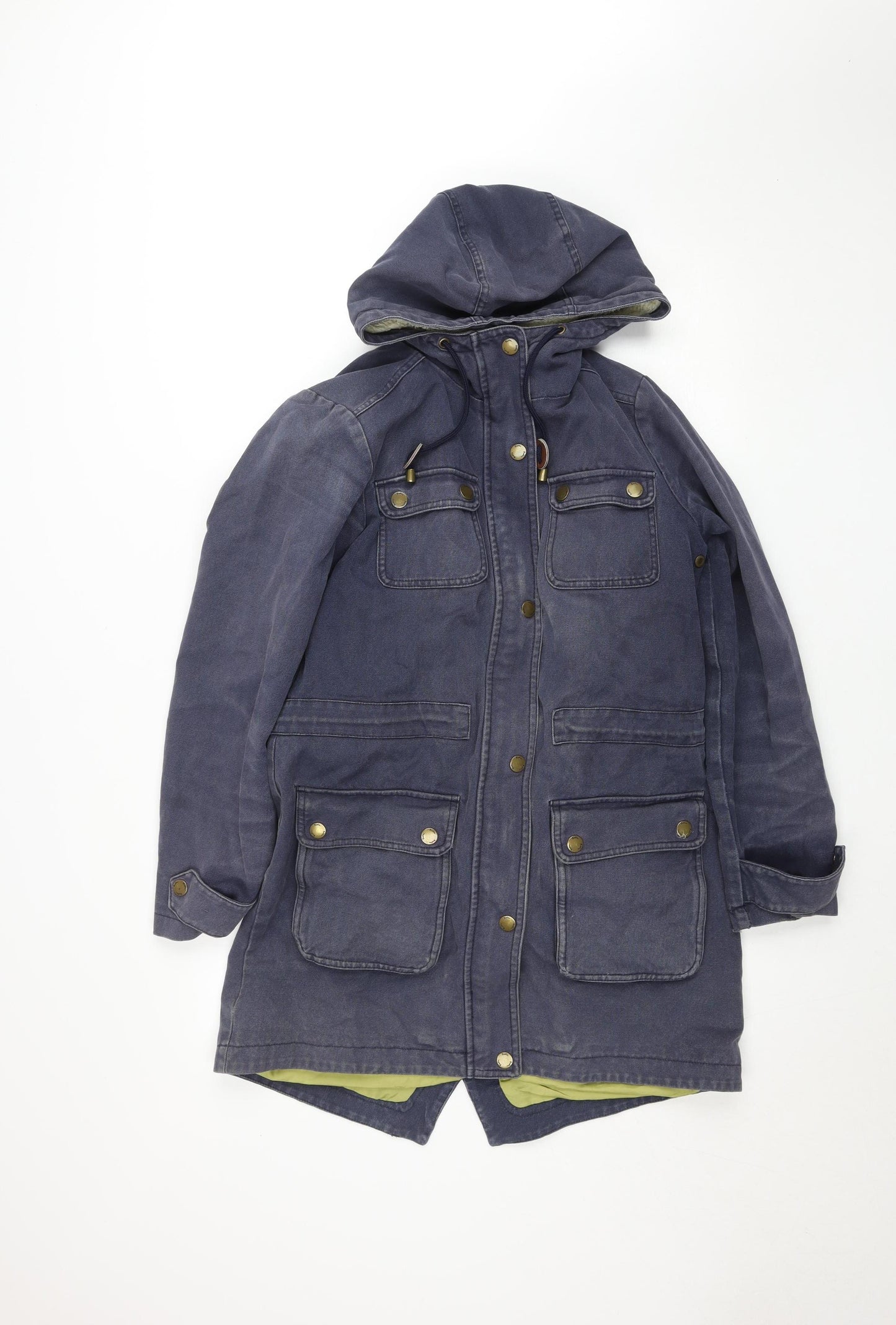 Boden Women's Blue Cotton Parka Coat UK 10 Hooded Long Lined Jacket
