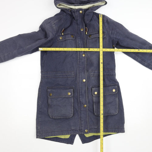 Boden Women's Blue Cotton Parka Coat UK 10 Hooded Long Lined Jacket