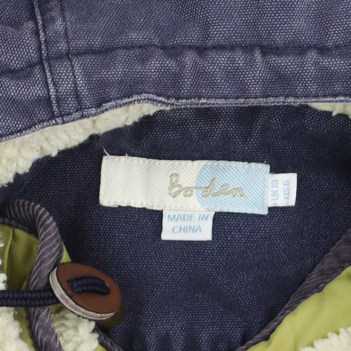 Boden Women's Blue Cotton Parka Coat UK 10 Hooded Long Lined Jacket