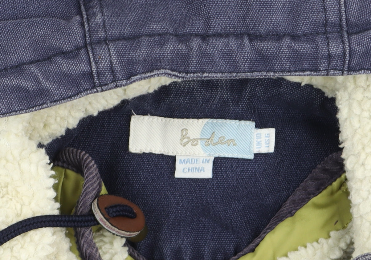 Boden Women's Blue Cotton Parka Coat UK 10 Hooded Long Lined Jacket