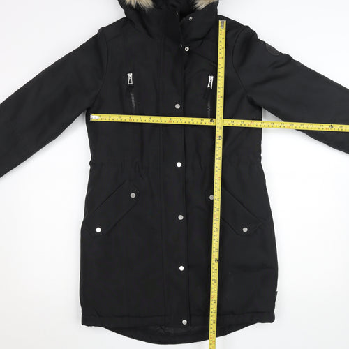 Vero Moda Womens Black Long Parka Coat Faux Fur Hood Size S