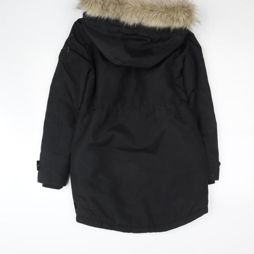 Vero Moda Womens Black Long Parka Coat Faux Fur Hood Size S