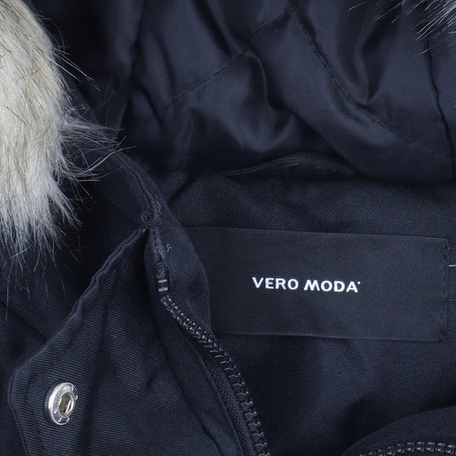 Vero Moda Womens Black Long Parka Coat Faux Fur Hood Size S