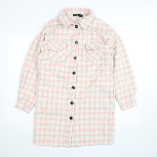 Amy & Clo Paris Women's Pink Tweed Check Mid-Length Coatigan Size S
