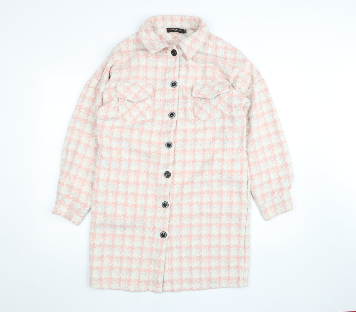 Amy & Clo Paris Women's Pink Tweed Check Mid-Length Coatigan Size S