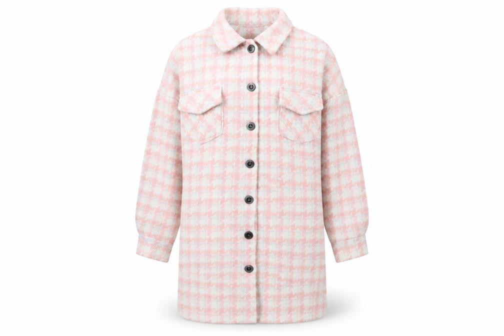 Amy & Clo Paris Women's Pink Tweed Check Mid-Length Coatigan Size S
