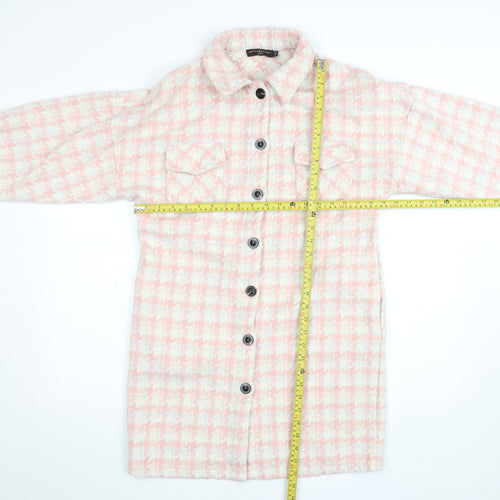 Amy & Clo Paris Women's Pink Tweed Check Mid-Length Coatigan Size S