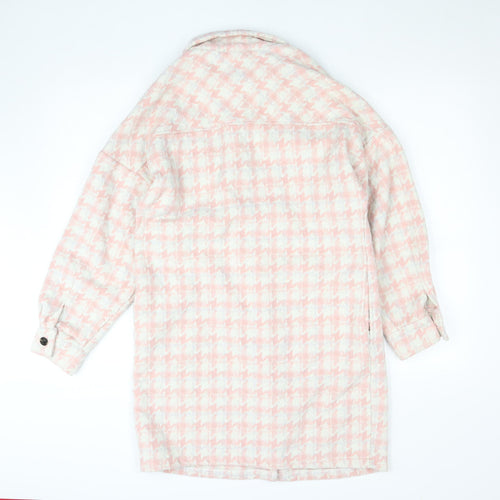 Amy & Clo Paris Women's Pink Tweed Check Mid-Length Coatigan Size S