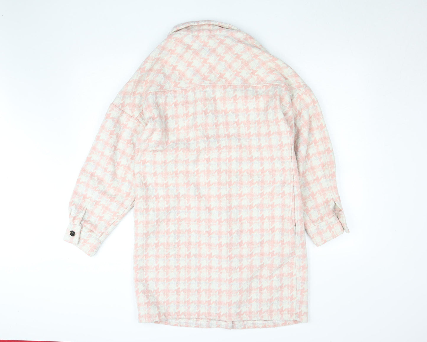 Amy & Clo Paris Women's Pink Tweed Check Mid-Length Coatigan Size S