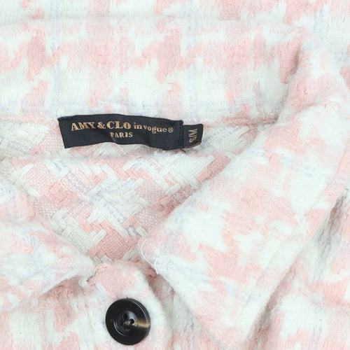 Amy & Clo Paris Women's Pink Tweed Check Mid-Length Coatigan Size S