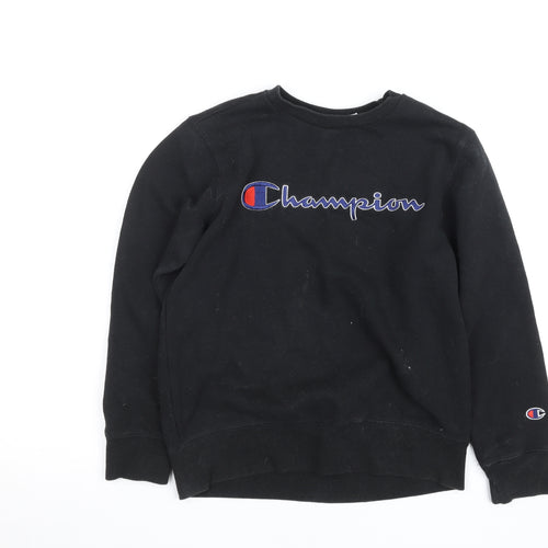 Champion Boys Black Fleece Pullover Sweatshirt M Logo Crew Neck