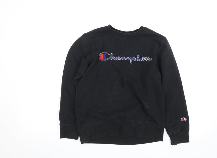 Champion Boys Black Fleece Pullover Sweatshirt M Logo Crew Neck