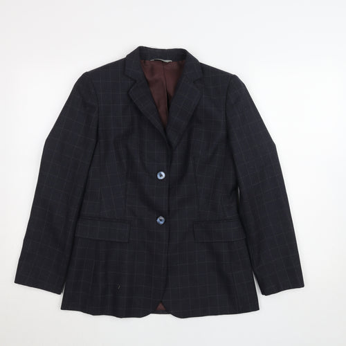 Marks and Spencer Women's Blue Wool Blend Petite Checked Suit UK 8