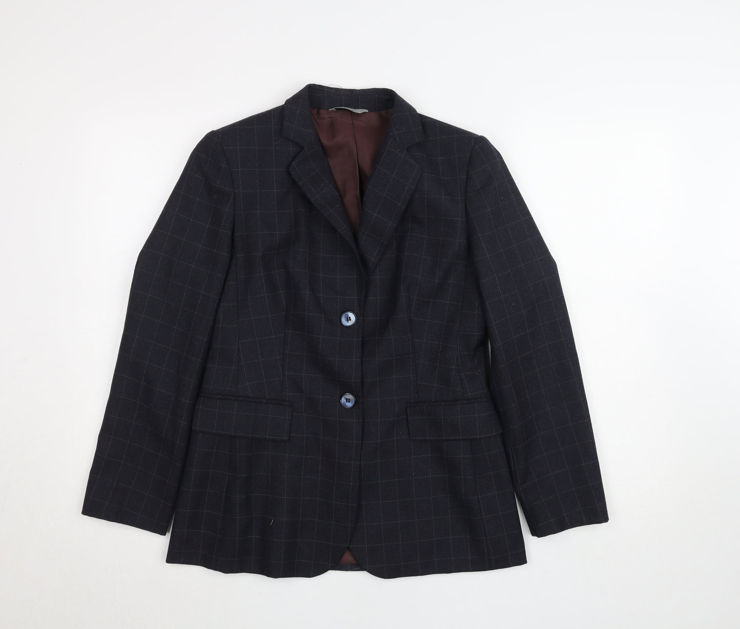 Marks and Spencer Women's Blue Wool Blend Petite Checked Suit UK 8