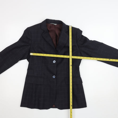 Marks and Spencer Women's Blue Wool Blend Petite Checked Suit UK 8