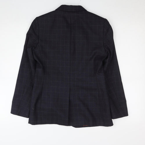 Marks and Spencer Women's Blue Wool Blend Petite Checked Suit UK 8