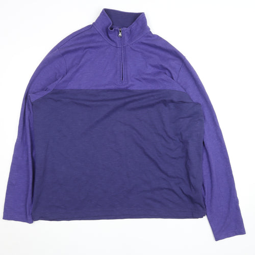Chaps Men's Blue 2XL Colourblock 1/4 Zip Long Sleeve Top
