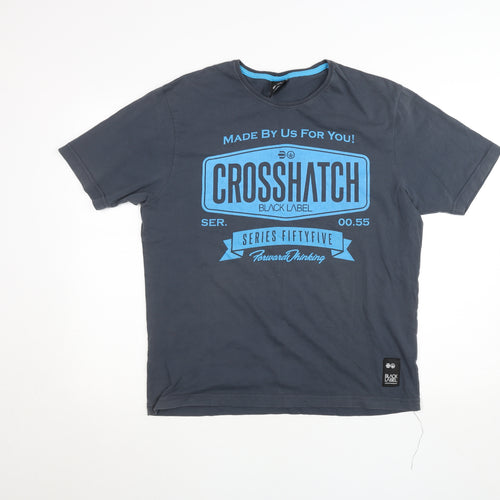 Crosshatch Men's Blue Graphic Print Short Sleeve Cotton T-Shirt L