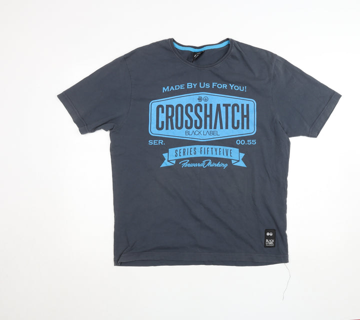 Crosshatch Men's Blue Graphic Print Short Sleeve Cotton T-Shirt L