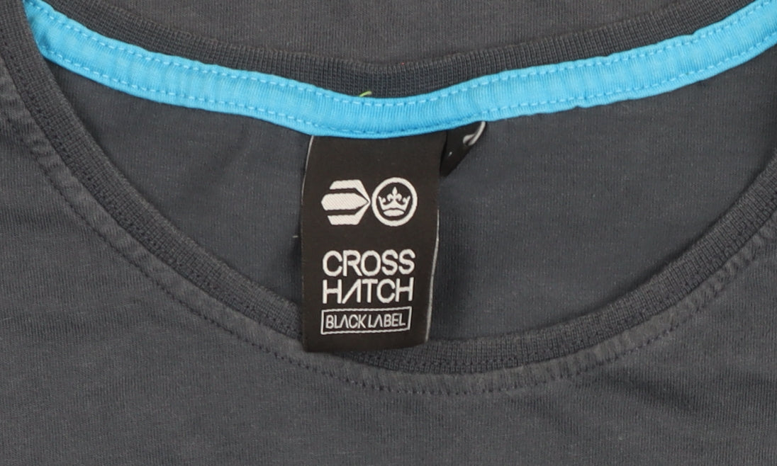 Crosshatch Men's Blue Graphic Print Short Sleeve Cotton T-Shirt L